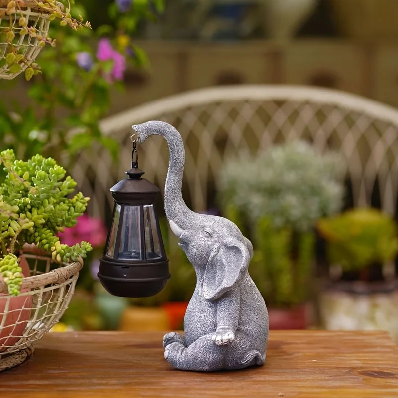 Elephant with Solar Lantern Garden Sculpture Ornament - Homevalley.co.uk