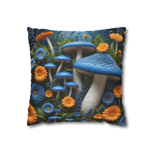 Enchanting Mushroom Square Cushion Cover, Cottagecore Pillowcase, Flowers and Mushroom, Mystical Mushroom Haven, Vintage Mushroom Pillowcase - Homevalley.co.uk