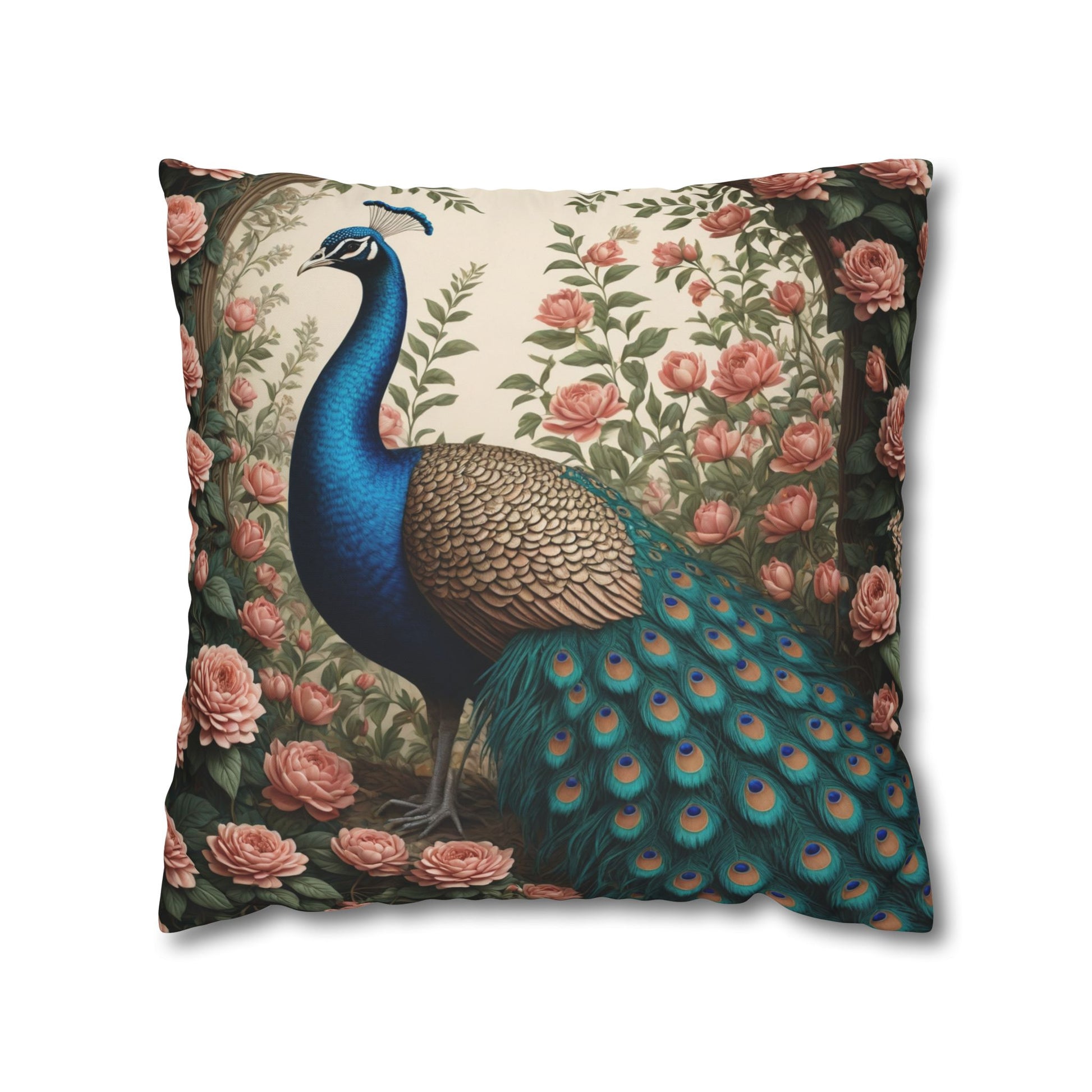 Enchanting Peacock William Morris Style Square Pillow, Throw Pillow Peacock Design, Decorate with Magic - Homevalley.co.uk