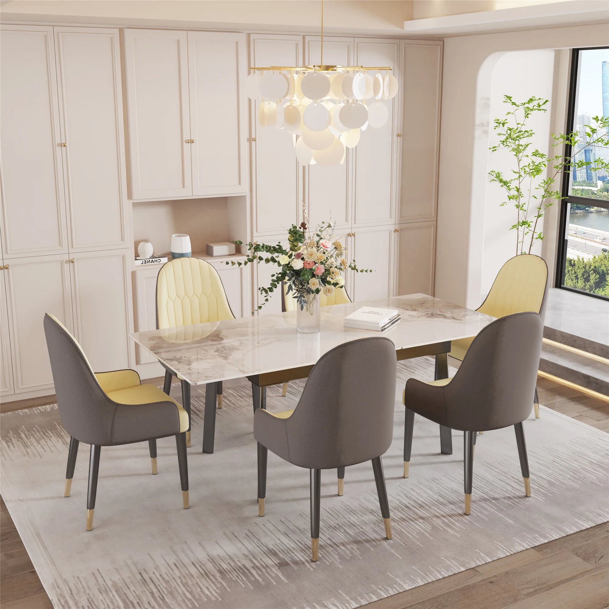 Extendable Rectangular Sintered Stone Marble Dining Table - Homevalley.co.uk