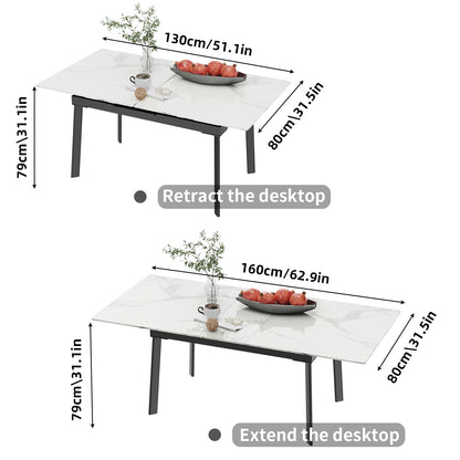 Extendable Rectangular Sintered Stone Marble Dining Table - Homevalley.co.uk