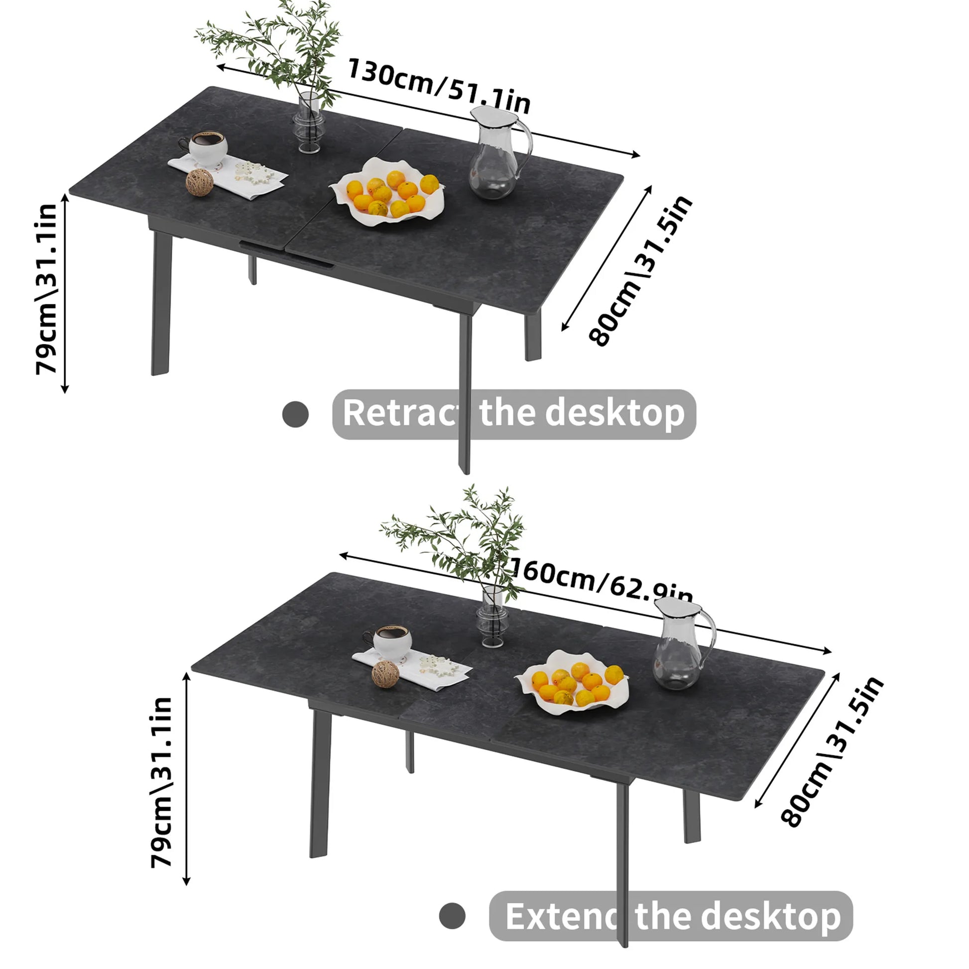 Extendable Rectangular Sintered Stone Marble Dining Table - Homevalley.co.uk