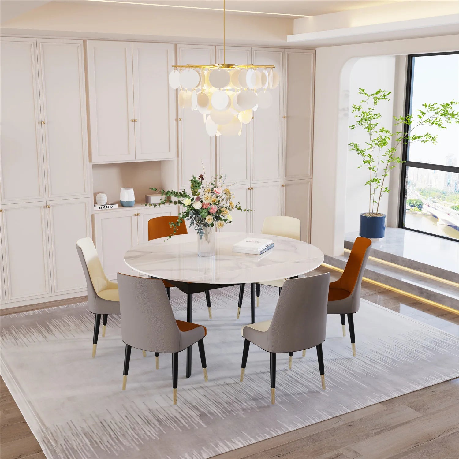 Round White Marble Round To Oval Extending Dining Table Extendable