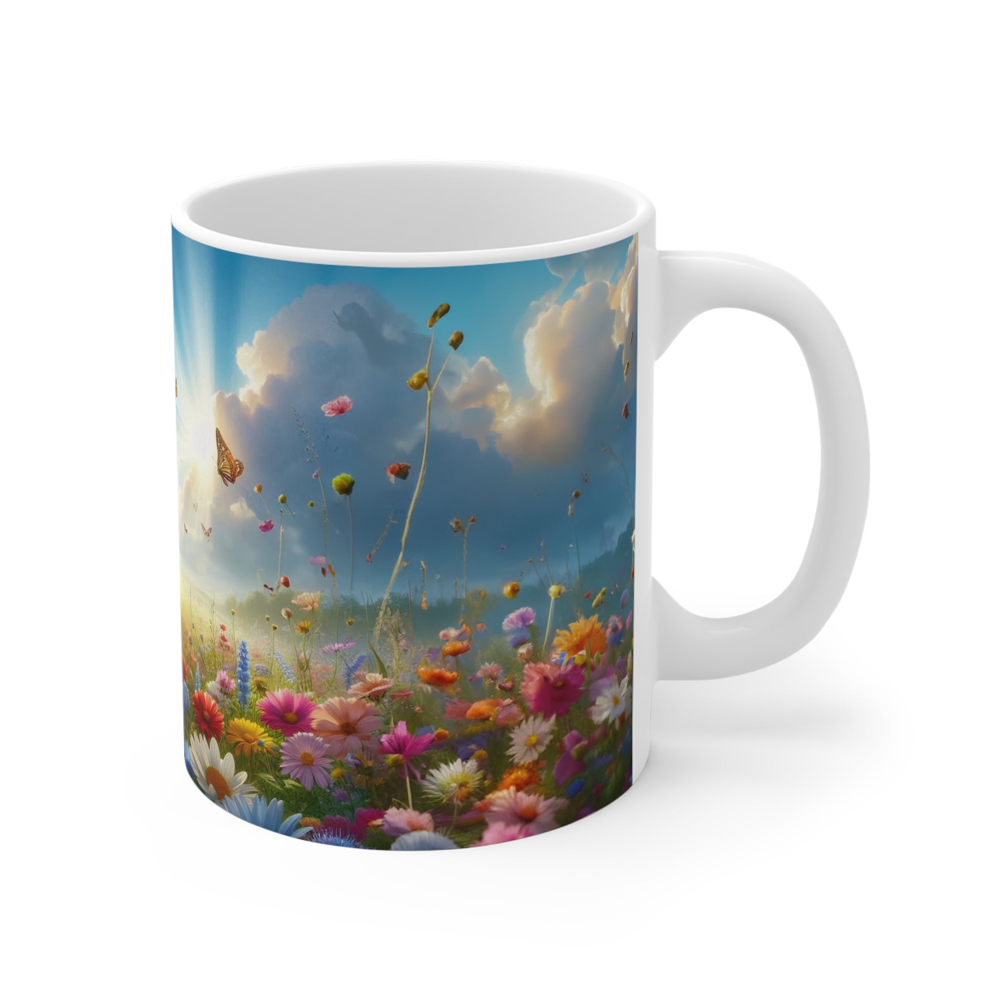 Floral Field, Butterflies and sunshine Coffee Mug, Floral Tea cut, Mother's day, Gift for her 11oz - Homevalley.co.uk