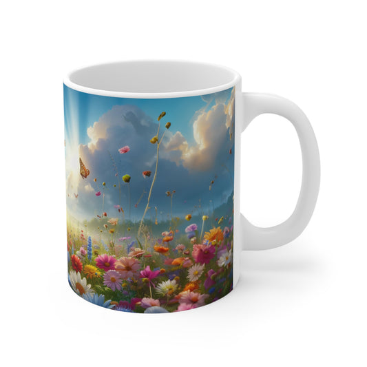 Floral Field, Butterflies and sunshine Coffee Mug, Floral Tea cut, Mother's day, Gift for her 11oz - Homevalley.co.uk