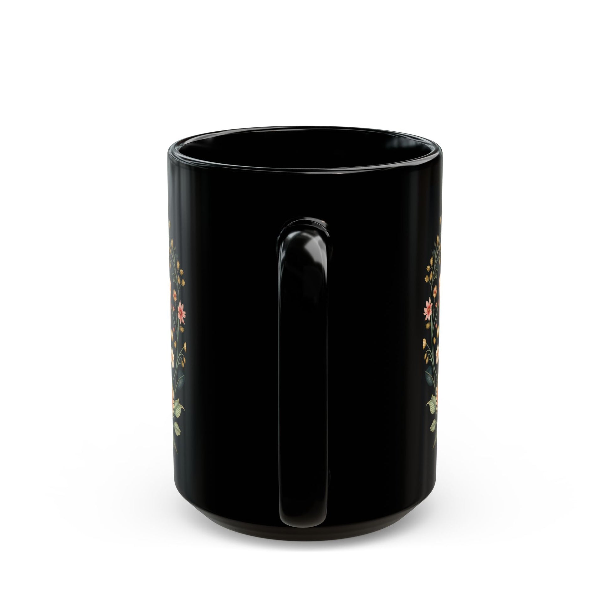 Flowers and Butterflies Black Coffee Mug, Floral Design Tea Cup, Gift for Her, Gift for Friend, Gift Idea, (11oz, 15oz) - Homevalley.co.uk