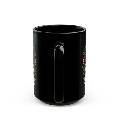 Flowers and Butterflies Black Coffee Mug, Floral Design Tea Cup, Gift for Her, Gift for Friend, Gift Idea, (11oz, 15oz) - Homevalley.co.uk