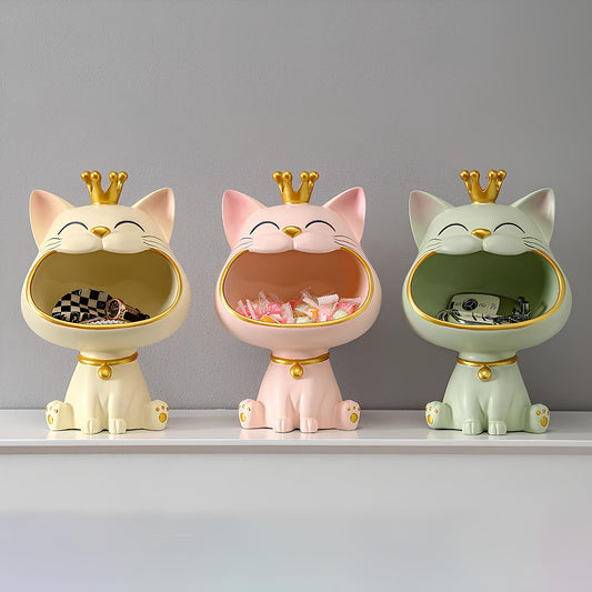 Fortune Crown Big Mouth Cat Entrance Key Storage Tray Decorative Ornament (pastel colours) - Homevalley.co.uk