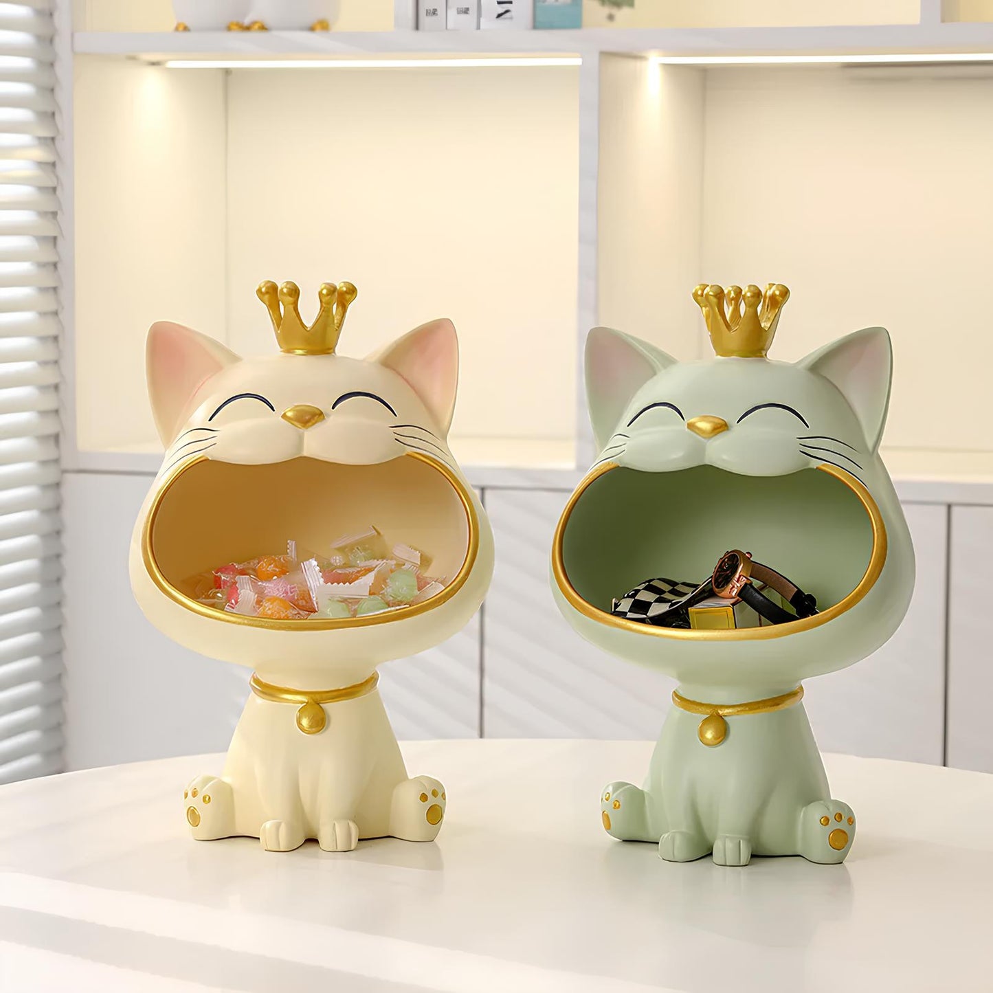 Fortune Crown Big Mouth Cat Entrance Key Storage Tray Decorative Ornament (pastel colours) - Homevalley.co.uk