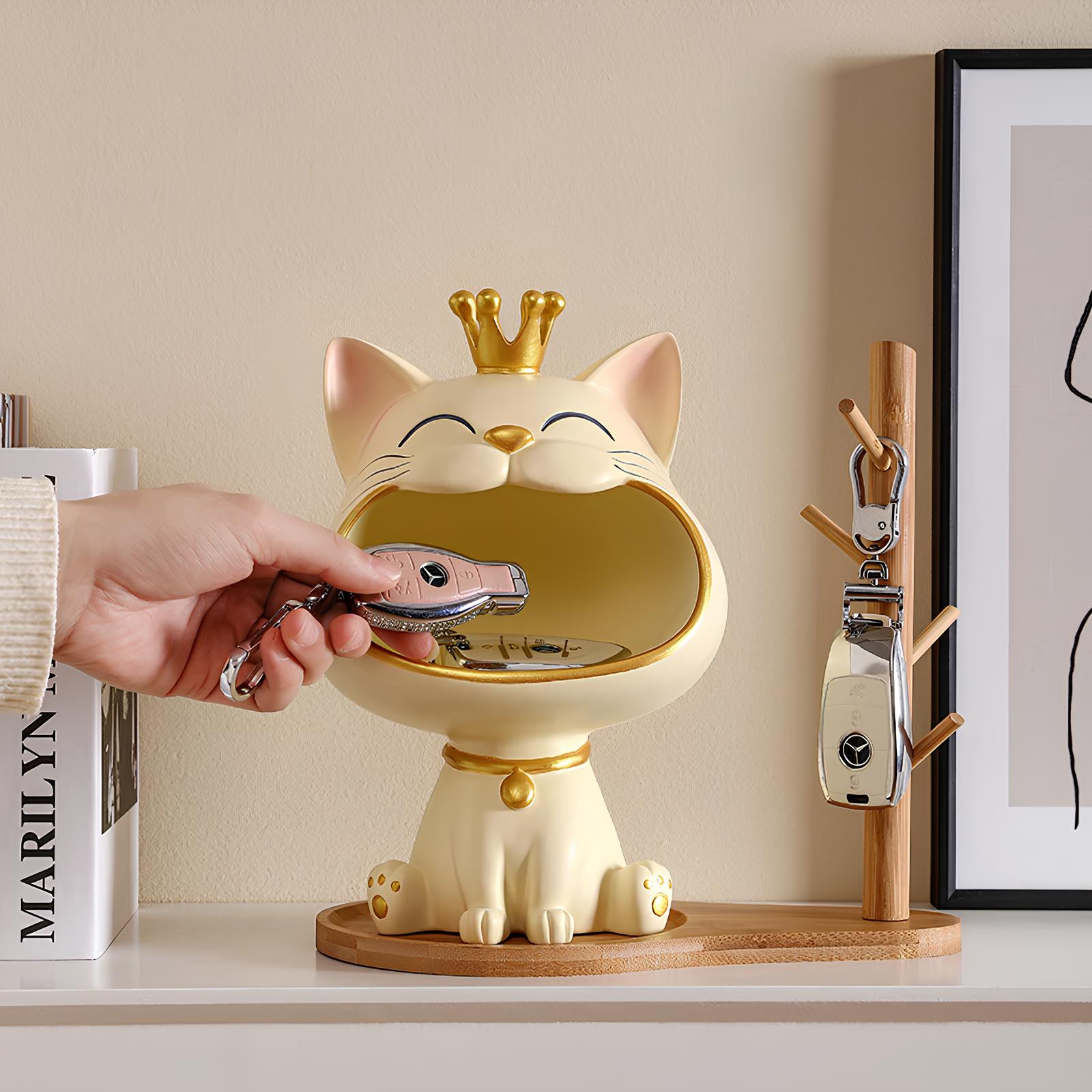 Fortune Crown Big Mouth Cat Entrance Key Storage Tray Decorative Ornament (pastel colours) - Homevalley.co.uk