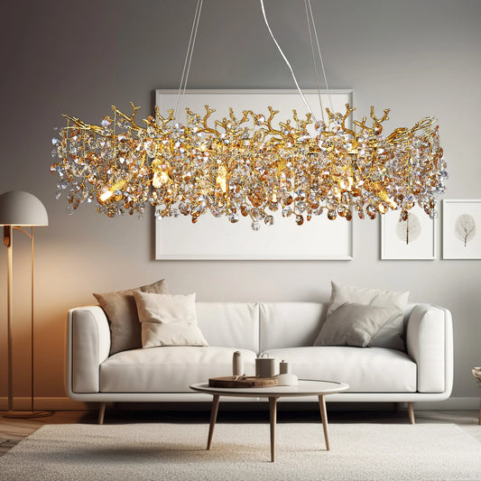 Gold Long Crystal Chandelier - Homevalley.co.uk