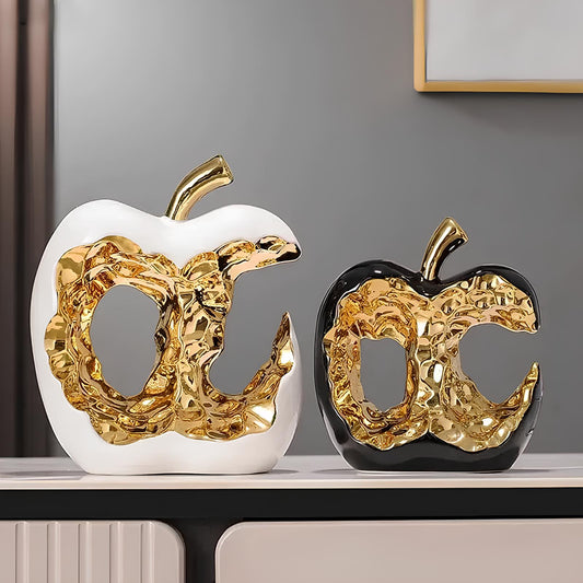 Gold-plated Hollow Apple Ceramic Sculpture Ornament - Homevalley.co.uk