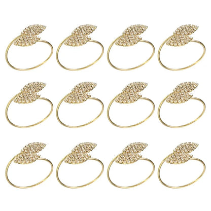 Gold Silver Leaf Set of 12 Napkin Rings Holder Wedding Party Dinner Table - Homevalley.co.uk