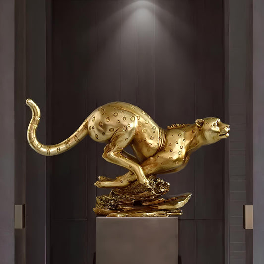 Golden Leopard Resin Statue Figurine - Homevalley.co.uk