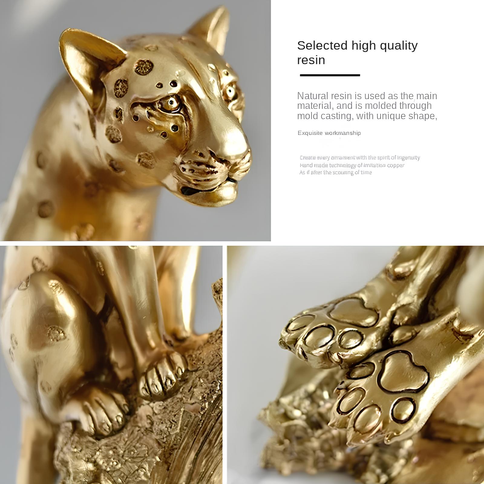 Golden Leopard Resin Statue Figurine - Homevalley.co.uk