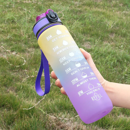 Gradient Color Motivational Water Bottle with Time Marker Leak-proof Cup,1L - Homevalley.co.uk
