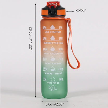 Gradient Color Motivational Water Bottle with Time Marker Leak-proof Cup,1L - Homevalley.co.uk