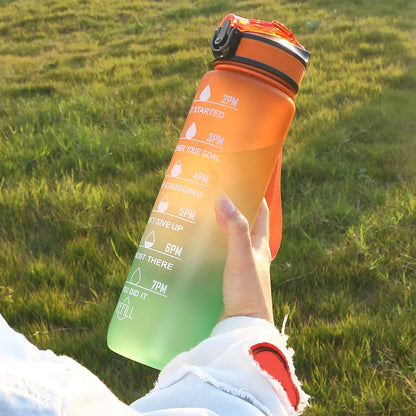 Gradient Color Motivational Water Bottle with Time Marker Leak-proof Cup,1L - Homevalley.co.uk