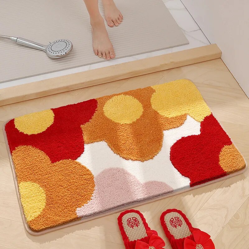 Green Leaves Flocking Bath Mat – Non-Slip, Absorbent Microfibre Bathroom Rug - Homevalley.co.uk