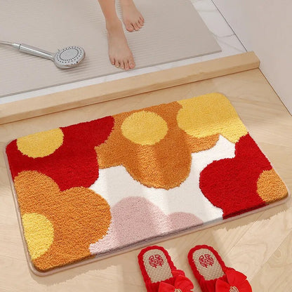 Green Leaves Flocking Bath Mat – Non-Slip, Absorbent Microfibre Bathroom Rug - Homevalley.co.uk