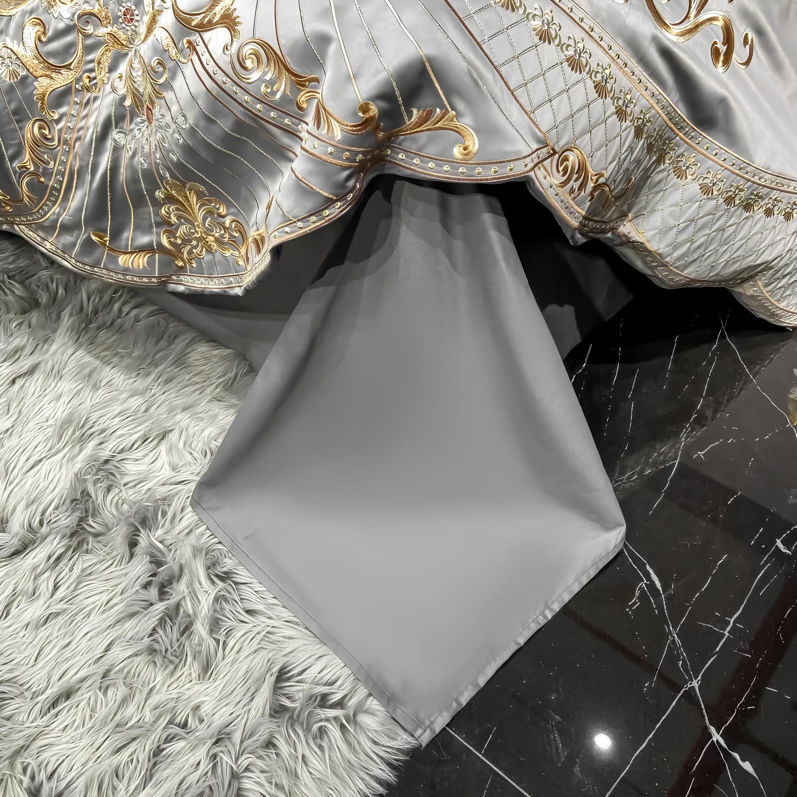 Grey Luxury Glossy Cotton Bedding Set with Royal Gold Embroidery , 400TC - Homevalley.co.uk