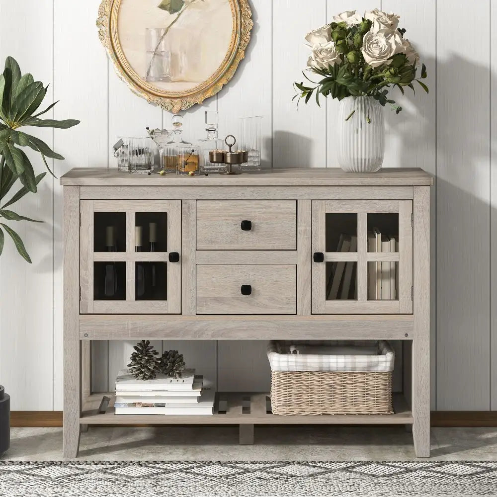Grey Wood Buffet Cupboard Storage Cabinet Sideboard with Storage Drawers - Homevalley.co.uk