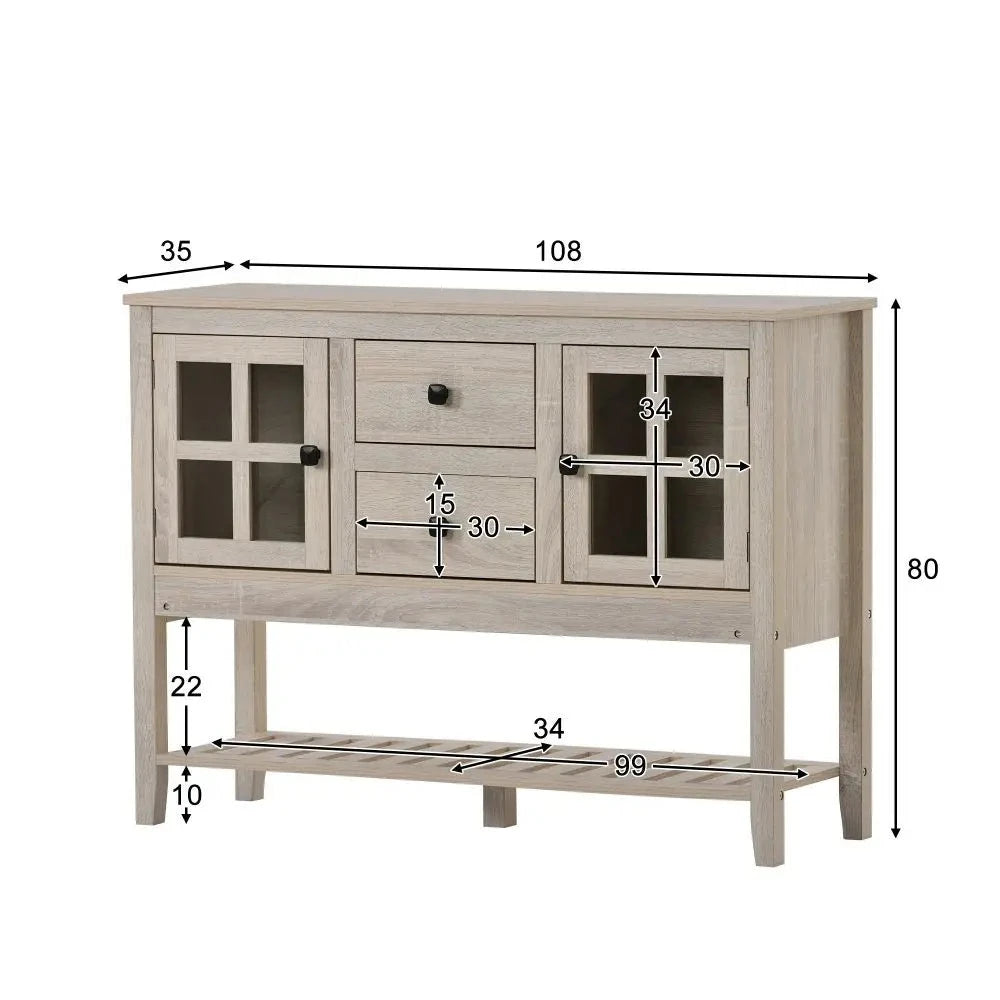 Grey Wood Buffet Cupboard Storage Cabinet Sideboard with Storage Drawers - Homevalley.co.uk