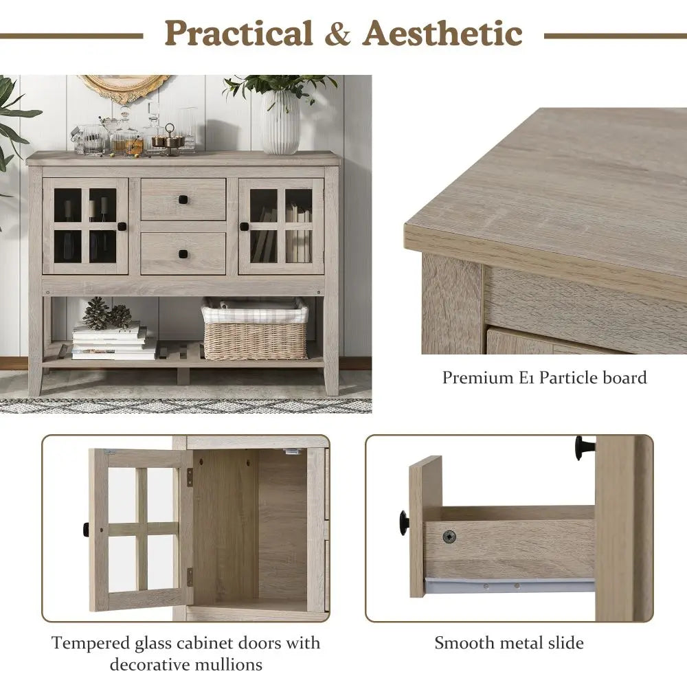 Grey Wood Buffet Cupboard Storage Cabinet Sideboard with Storage Drawers - Homevalley.co.uk