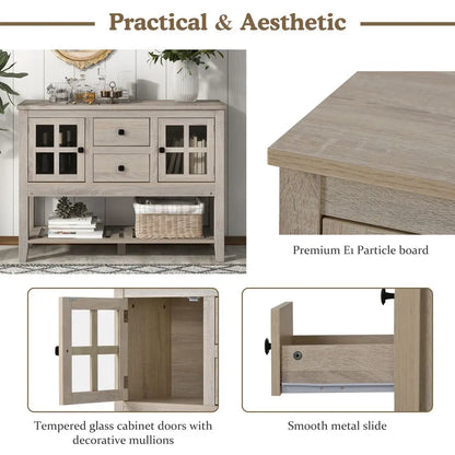 Grey Wood Buffet Cupboard Storage Cabinet Sideboard with Storage Drawers - Homevalley.co.uk