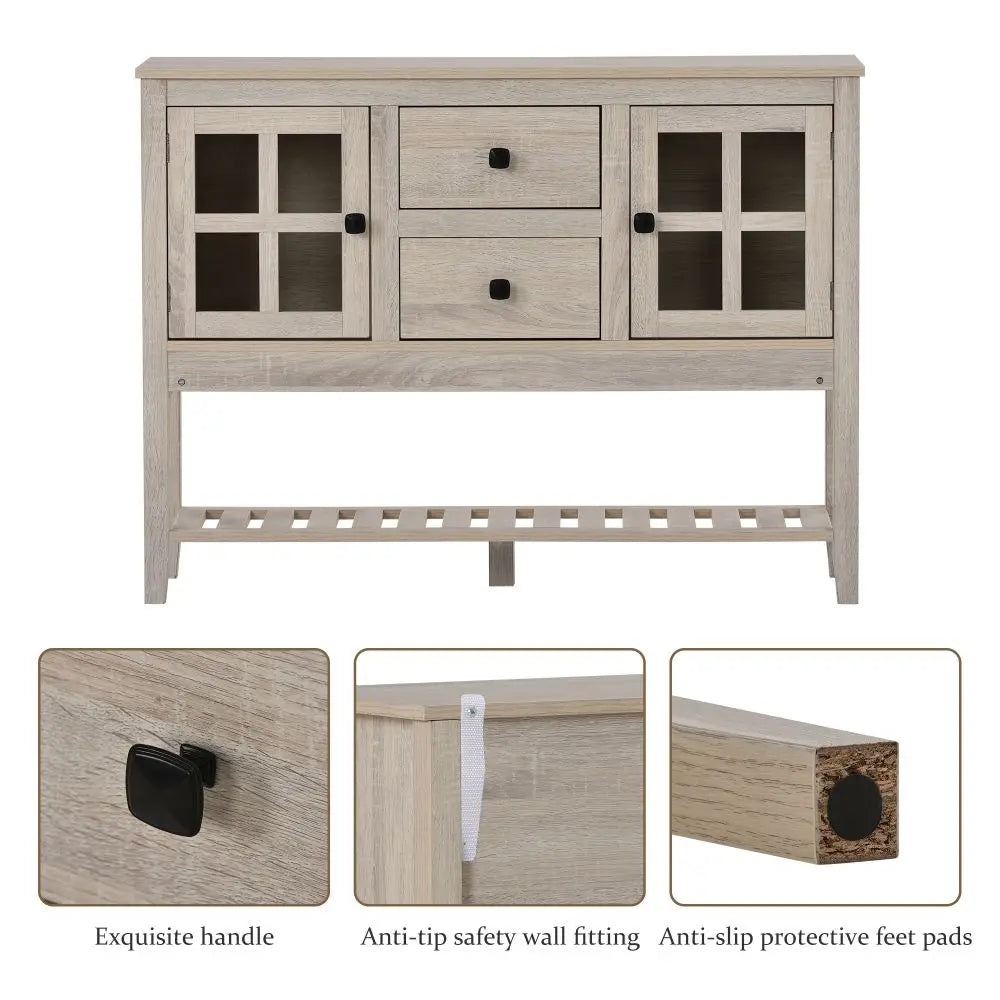 Grey Wood Buffet Cupboard Storage Cabinet Sideboard with Storage Drawers - Homevalley.co.uk
