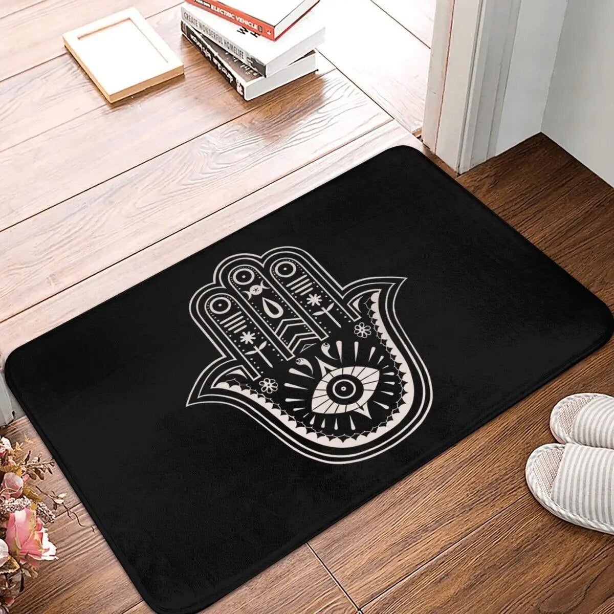 Hamsa Hand Fatima Non-Slip Doormat – Decorative and Safe Entryway Rug - Homevalley.co.uk