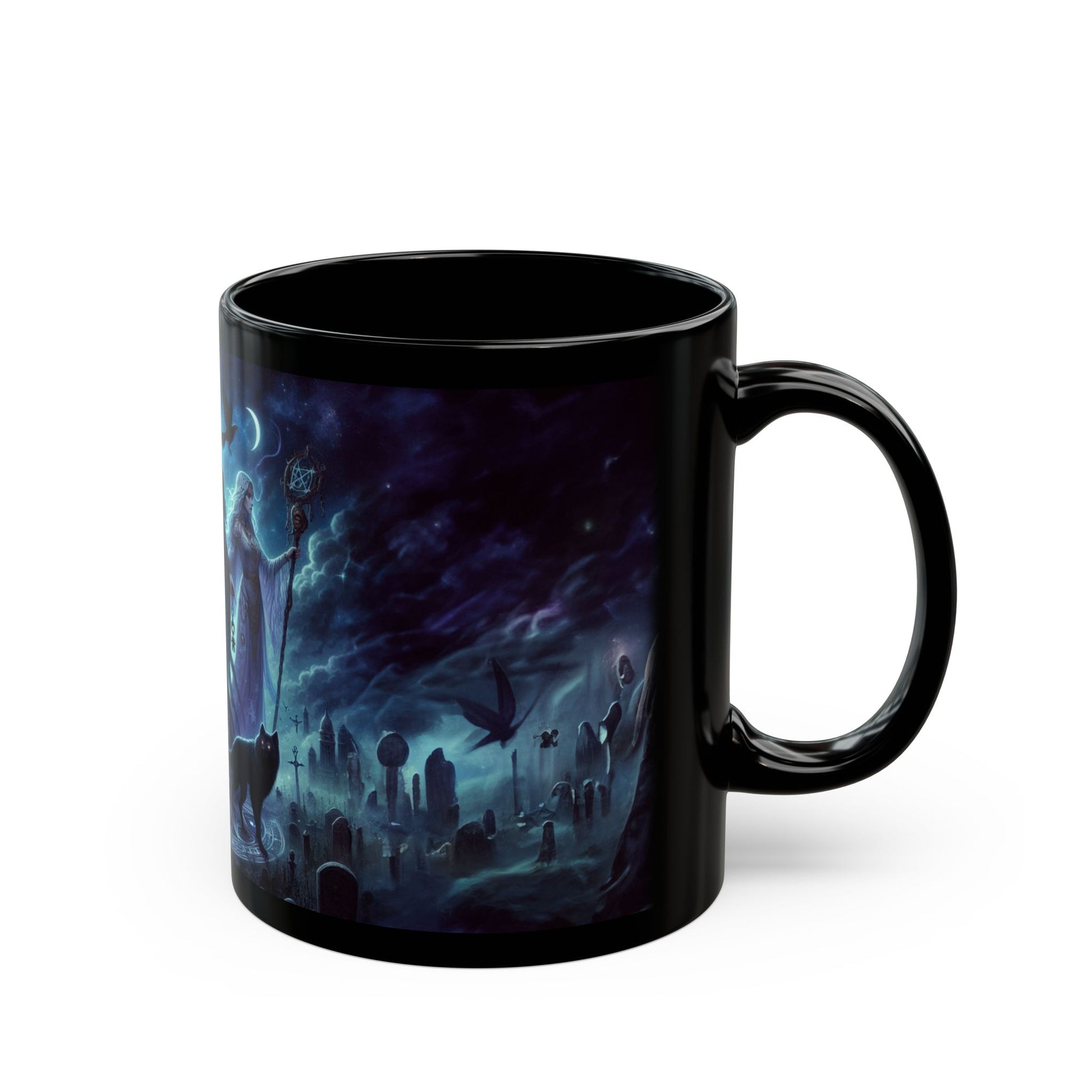Hecate The Goddess of Crossroads, Magick, Witchcraft, Occult, Black Coffee Mug, Tea Cup, 11oz - Homevalley.co.uk
