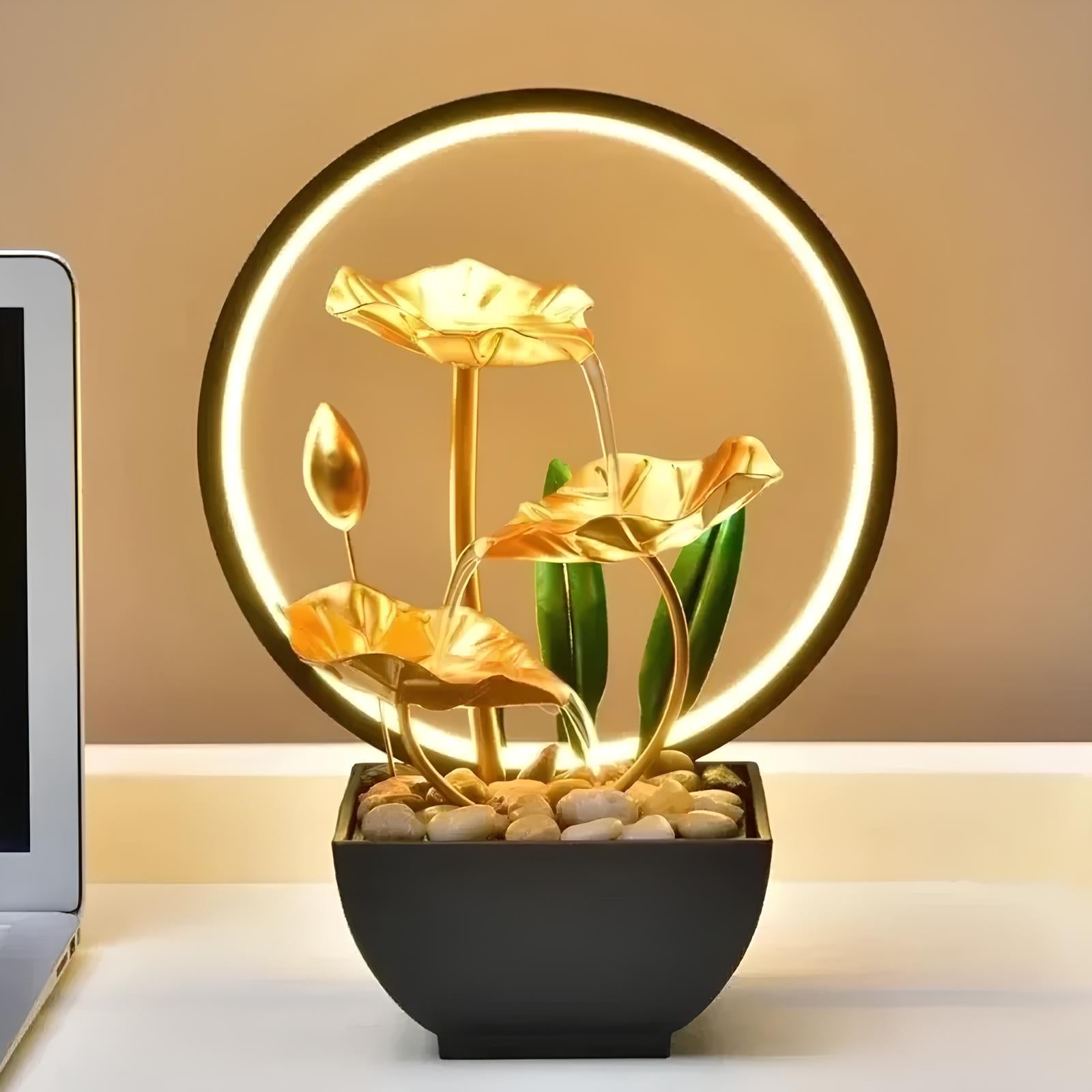 Home Desk 3-tier Fountain Water with Circulating LED Ring Lights - Homevalley.co.uk
