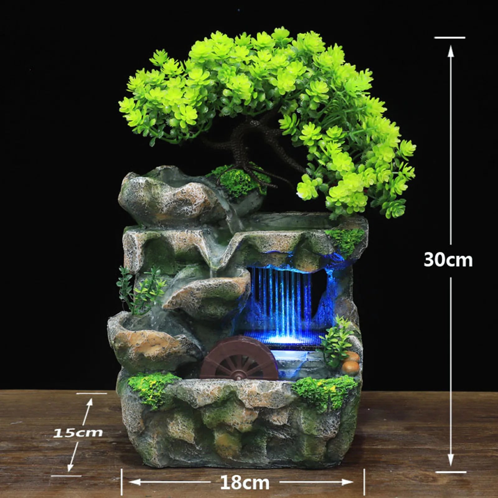 Illuminated Waterfall Fountain with Rockery and Tree Ornament - Homevalley.co.uk