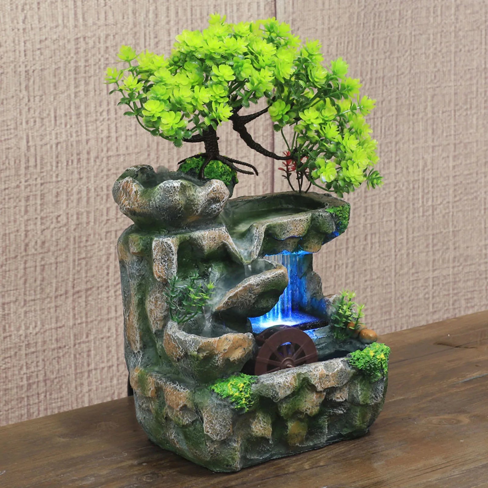 Illuminated Waterfall Fountain with Rockery and Tree Ornament - Homevalley.co.uk