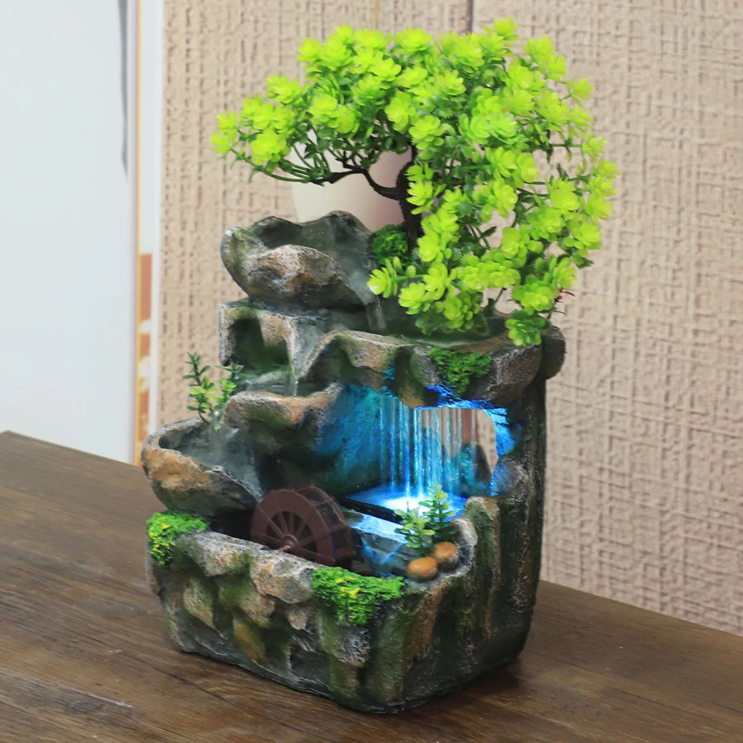 Illuminated Waterfall Fountain with Rockery and Tree Ornament - Homevalley.co.uk