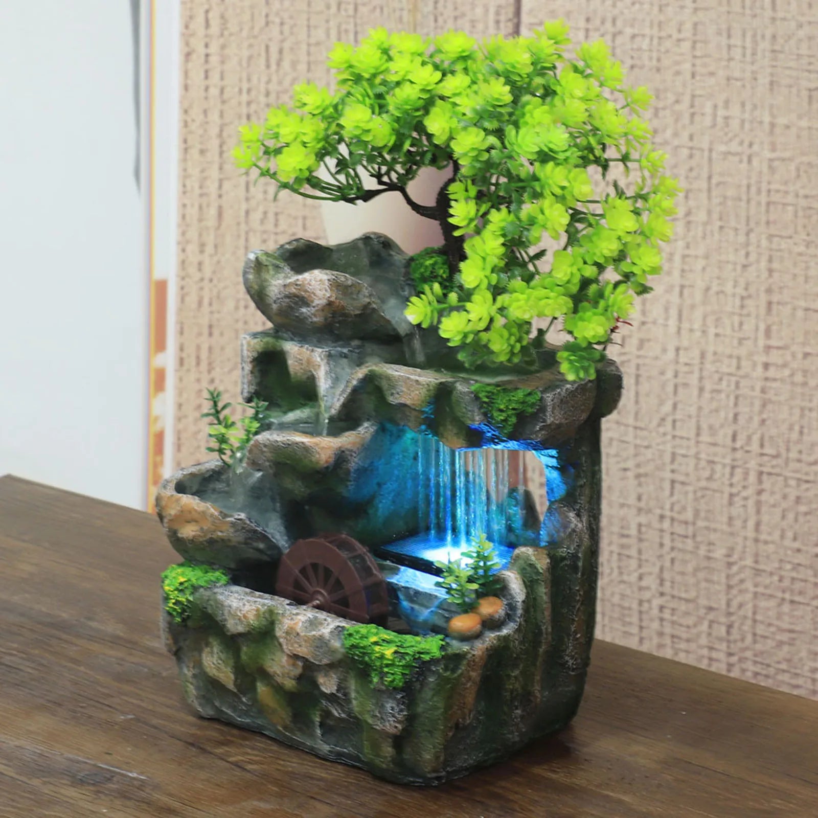 Illuminated Waterfall Fountain with Rockery and Tree Ornament - Homevalley.co.uk