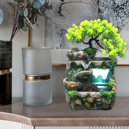 Illuminated Waterfall Fountain with Rockery and Tree Ornament - Homevalley.co.uk
