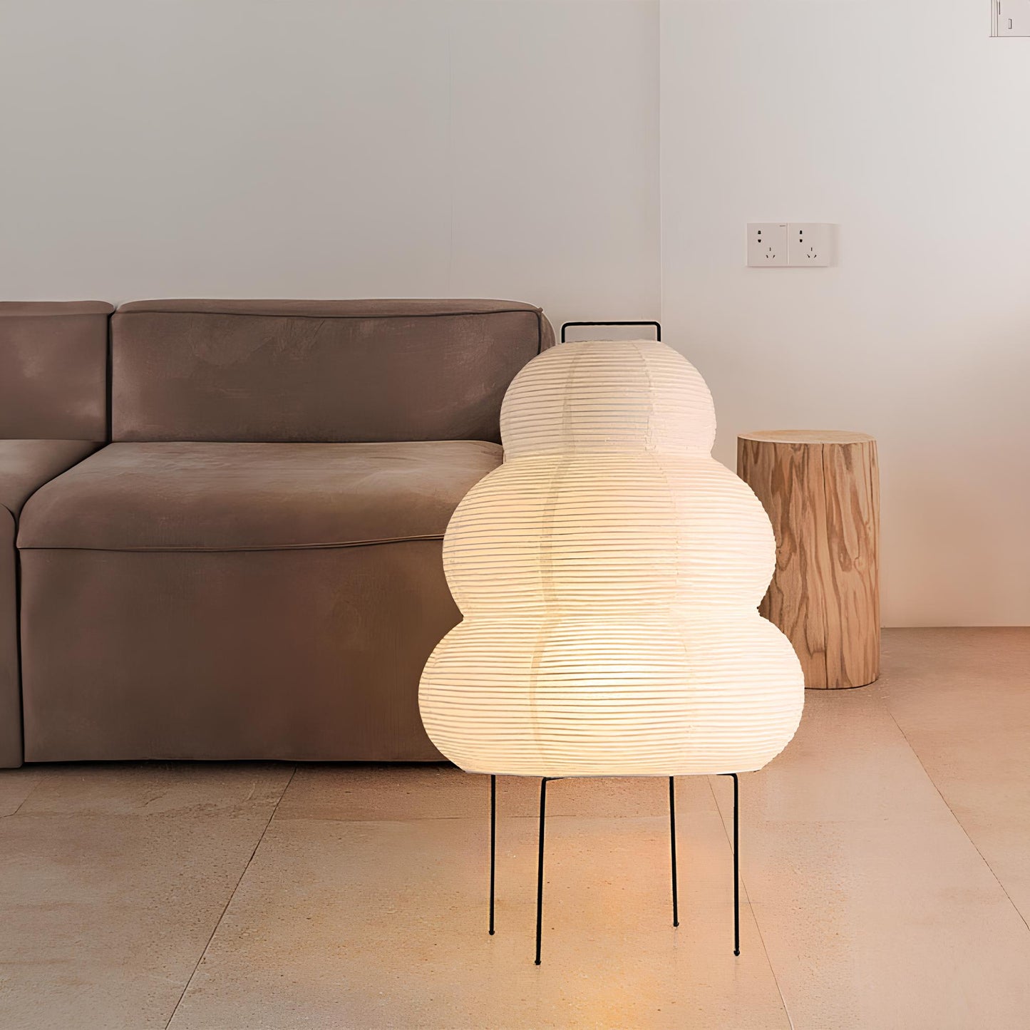 Japanese Wabi-sabi Tripod Floor Lamp Bedroom White Rice Paper Table Lamp - Homevalley.co.uk