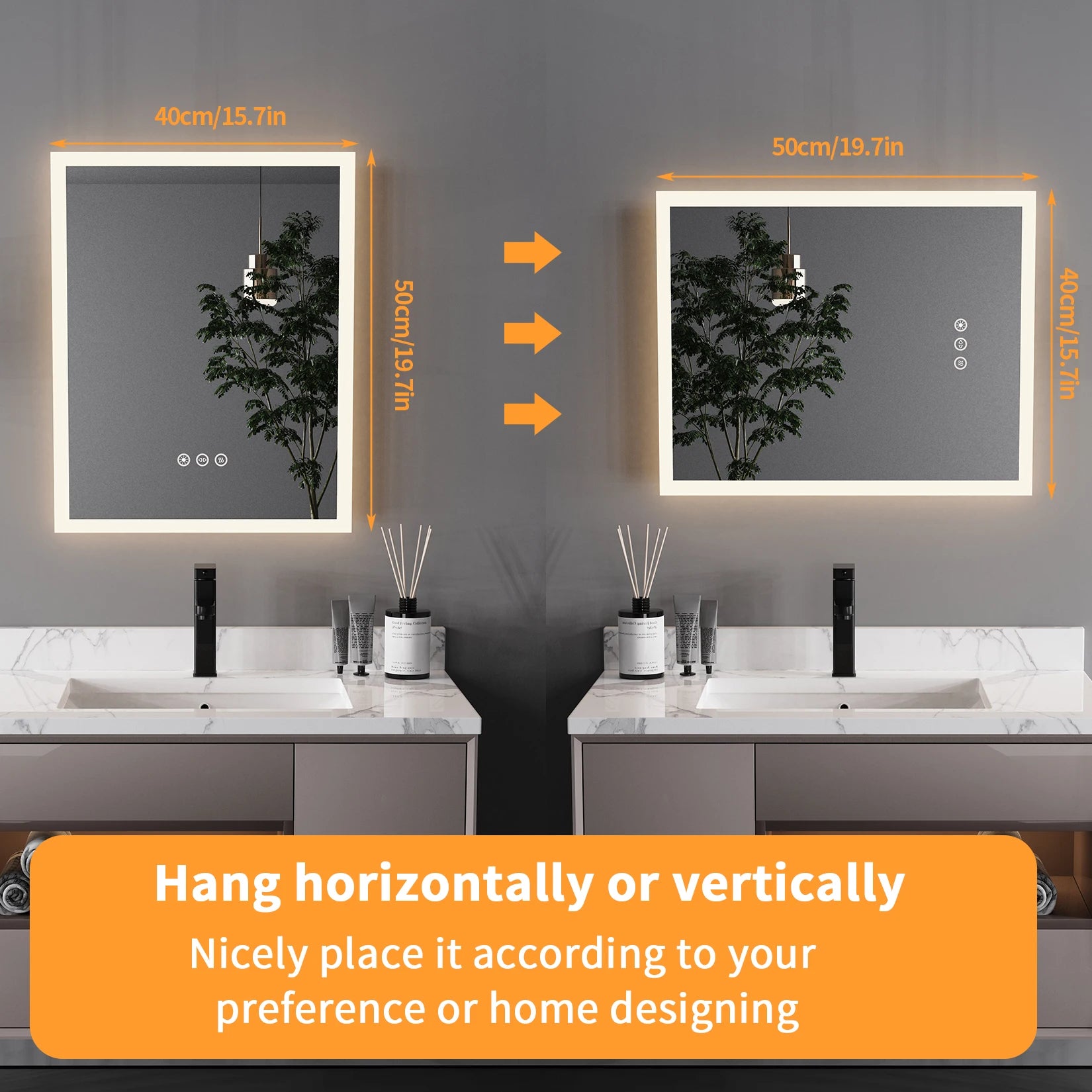 LED Bathroom Mirror with Anti-Fog, Smart Touch Button, Memory Function - Homevalley.co.uk