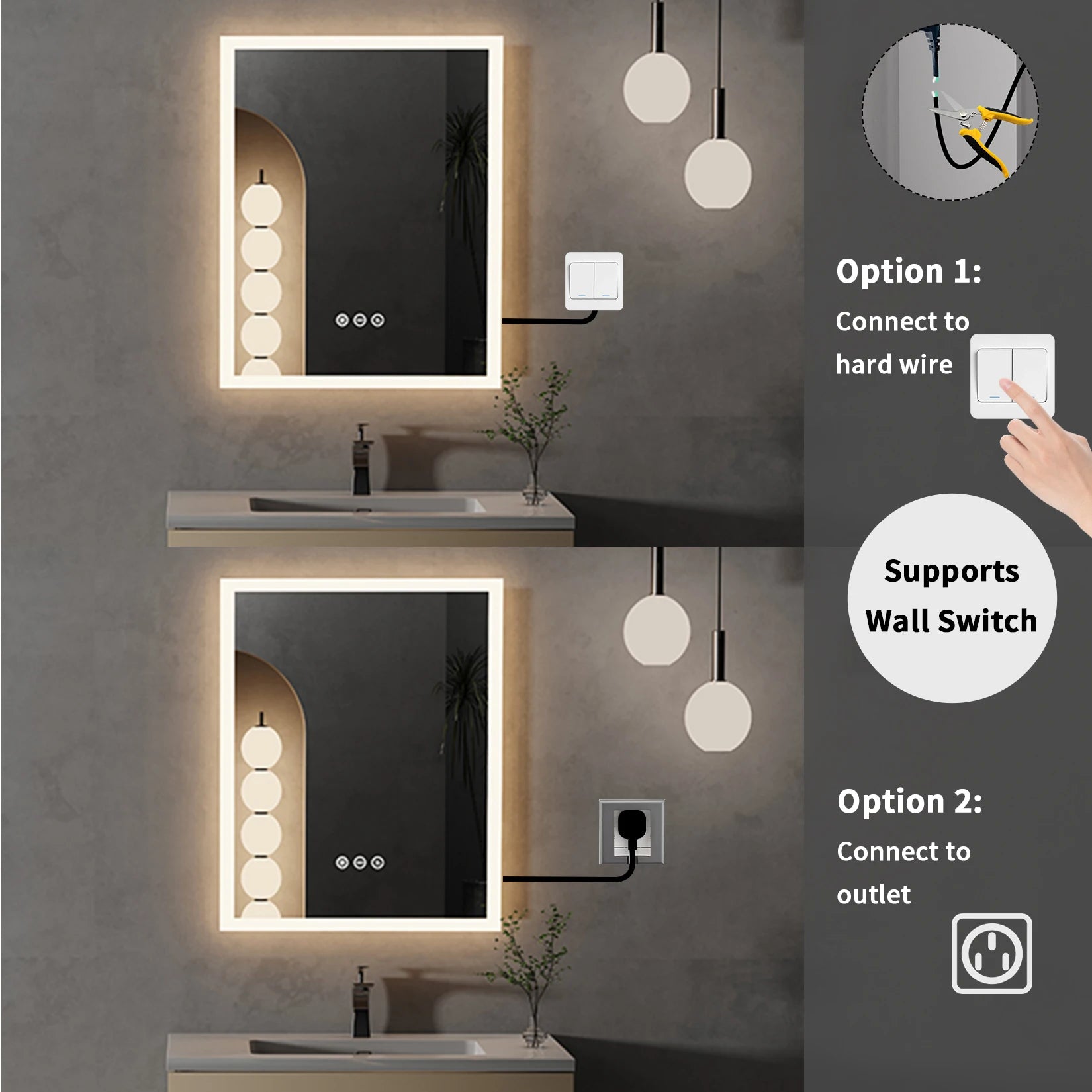 LED Bathroom Mirror with Anti-Fog, Smart Touch Button, Memory Function - Homevalley.co.uk