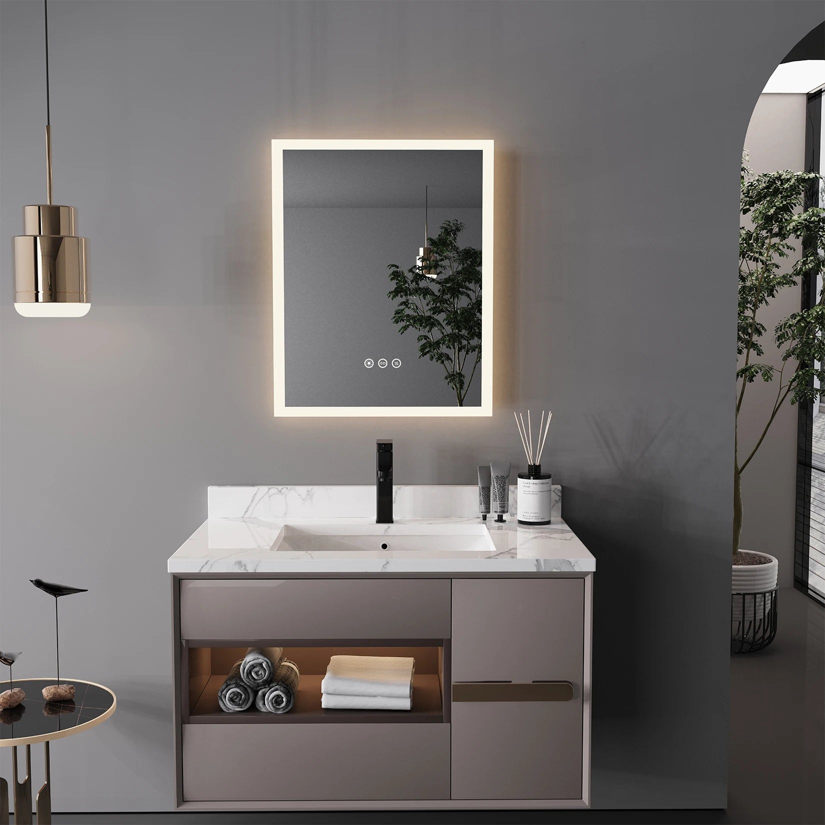 LED Bathroom Mirror with Anti-Fog, Smart Touch Button, Memory Function - Homevalley.co.uk