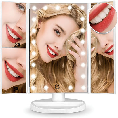 LED Makeup Mirror 1/2/3X Magnifying, 180° Rotation, 22 LED Lights - Homevalley.co.uk