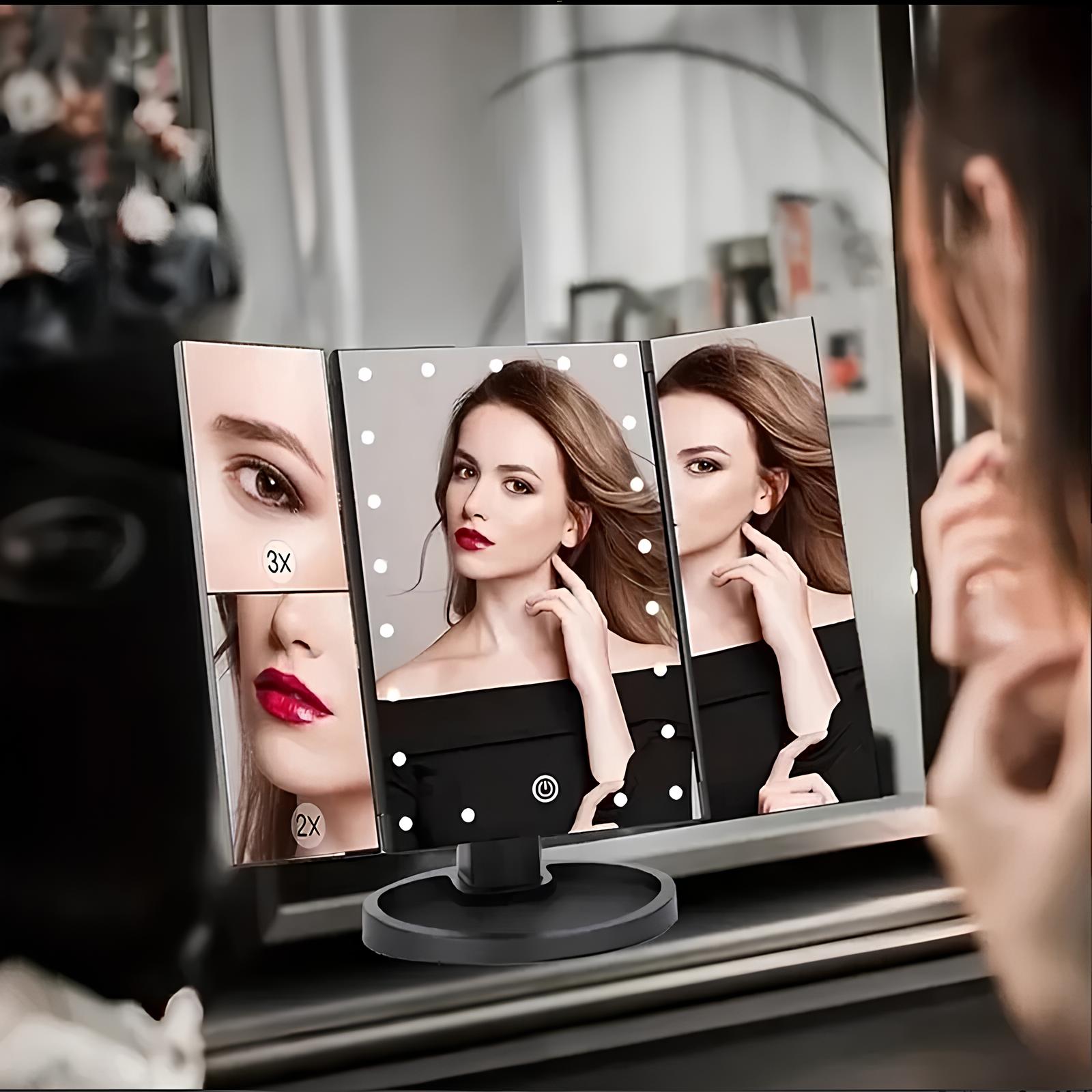 LED Makeup Mirror 1/2/3X Magnifying, 180° Rotation, 22 LED Lights - Homevalley.co.uk