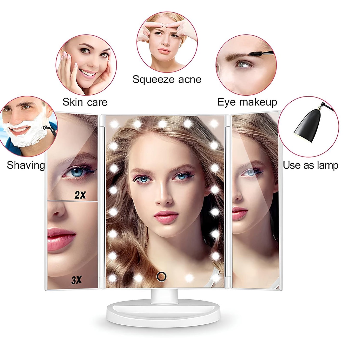 LED Makeup Mirror 1/2/3X Magnifying, 180° Rotation, 22 LED Lights - Homevalley.co.uk