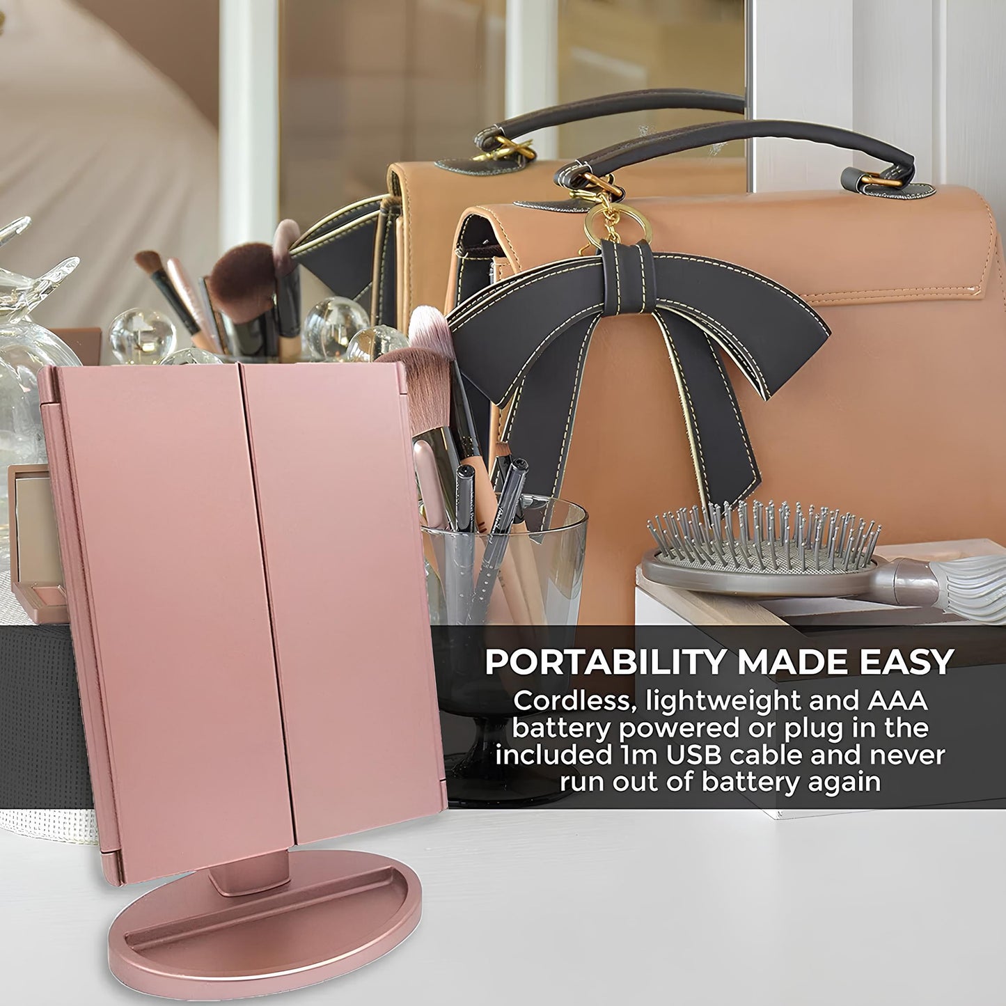 LED Makeup Mirror 1/2/3X Magnifying, 180° Rotation, 22 LED Lights - Homevalley.co.uk