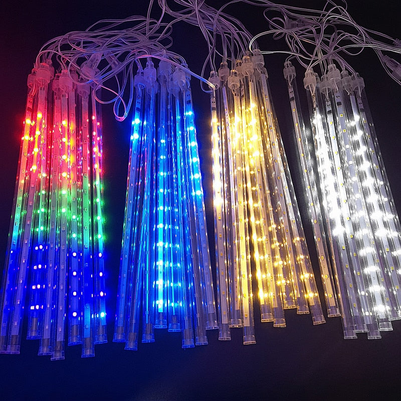 LED Meteor Shower Rain Lights Waterproof Falling Raindrop Fairy String Christmas Holiday Party Patio Decor 30CM - Homevalley.co.uk