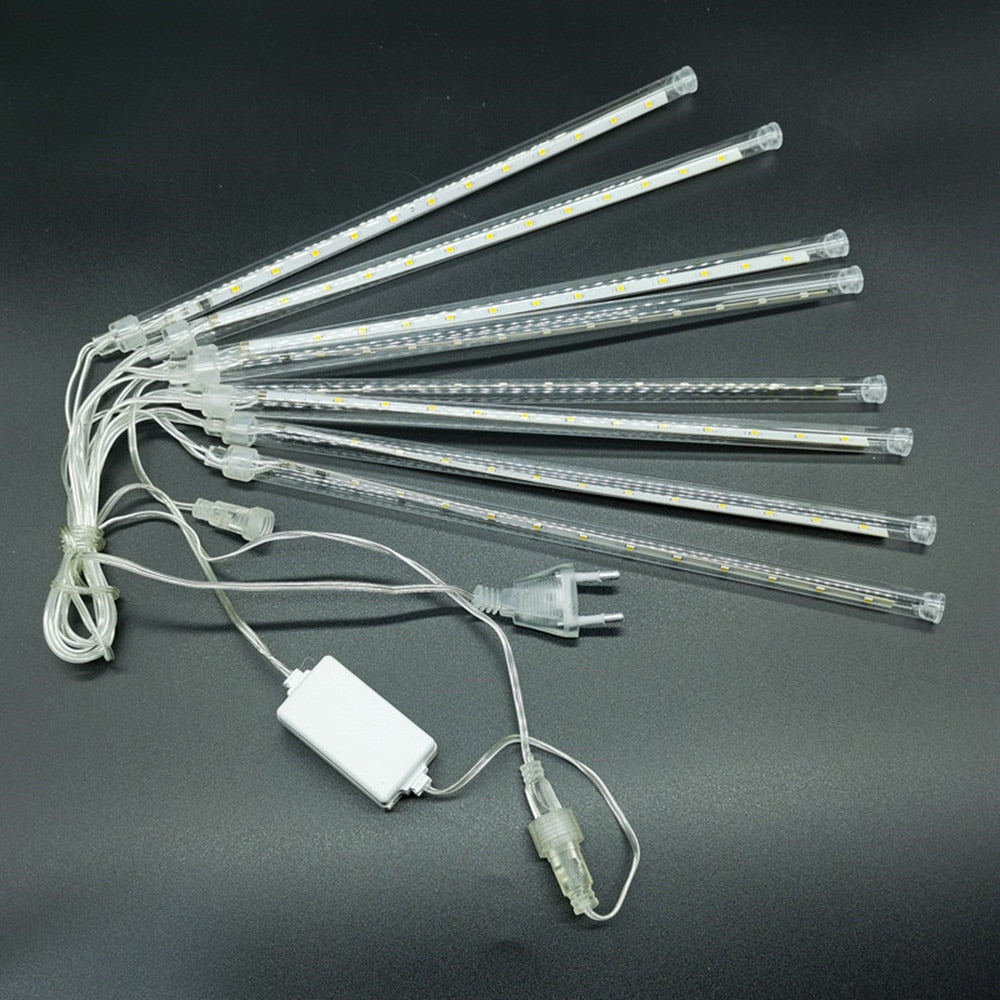 LED Meteor Shower Rain Lights Waterproof Falling Raindrop Fairy String Christmas Holiday Party Patio Decor 30CM - Homevalley.co.uk