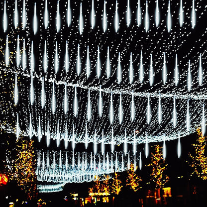 LED Meteor Shower Rain Lights Waterproof Falling Raindrop Fairy String Christmas Holiday Party Patio Decor 30CM - Homevalley.co.uk