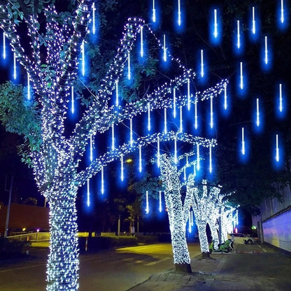 LED Meteor Shower Rain Lights Waterproof Falling Raindrop Fairy String Christmas Holiday Party Patio Decor 30CM - Homevalley.co.uk